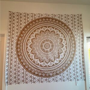Bohemian Mandala Wall Tapestry in Brown and White